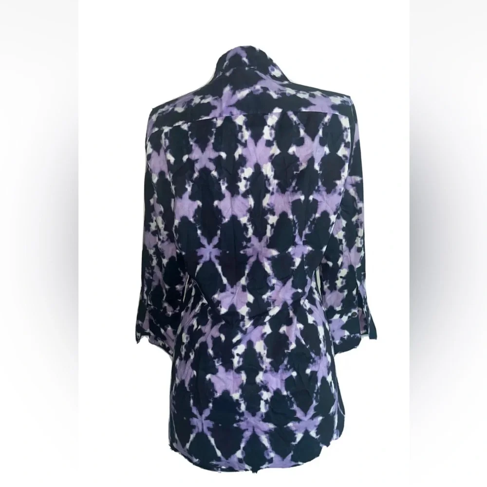 Women's Lafayette size 2 Purple Tie Dye Button Down Blouse shirt Cotton Blend - Picture 2 of 5